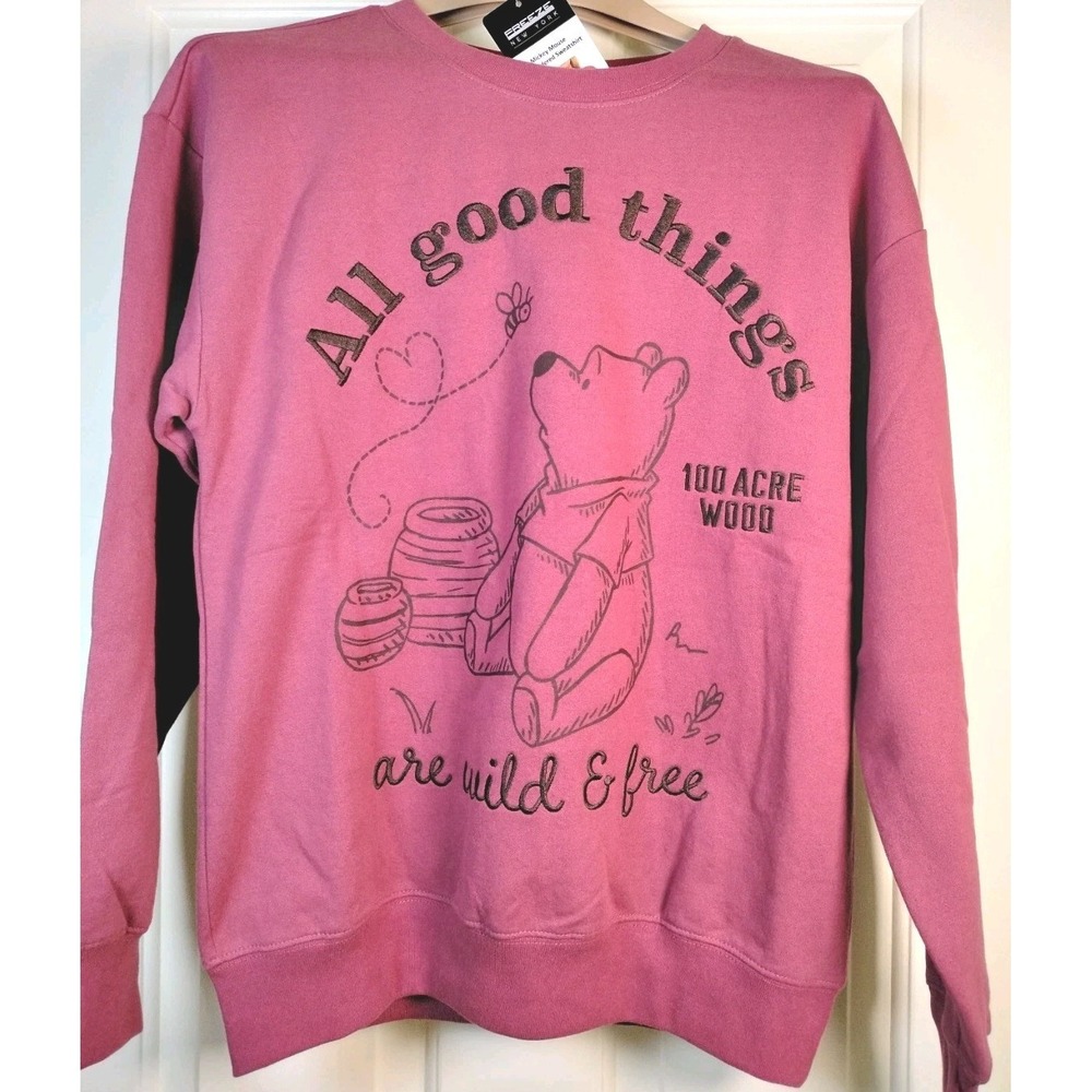 Disney Winnie The Pooh Embroidered Sweatshirt Small S Burgundy Wild Free NWT